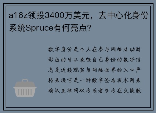 a16z领投3400万美元，去中心化身份系统Spruce有何亮点？